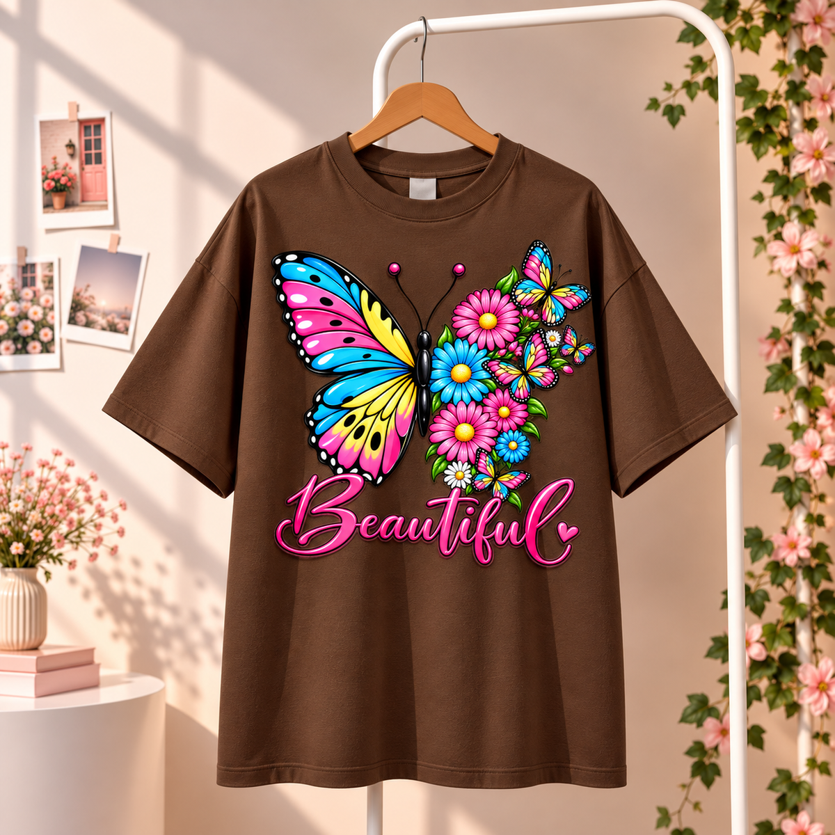 Butterfly Floral T-Shirt Brown