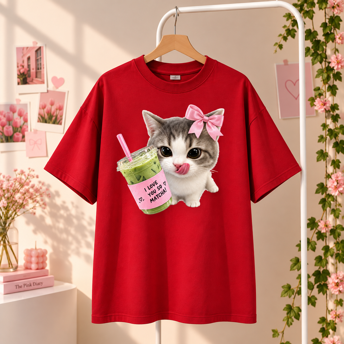 Matcha Kitten T-Shirt Red