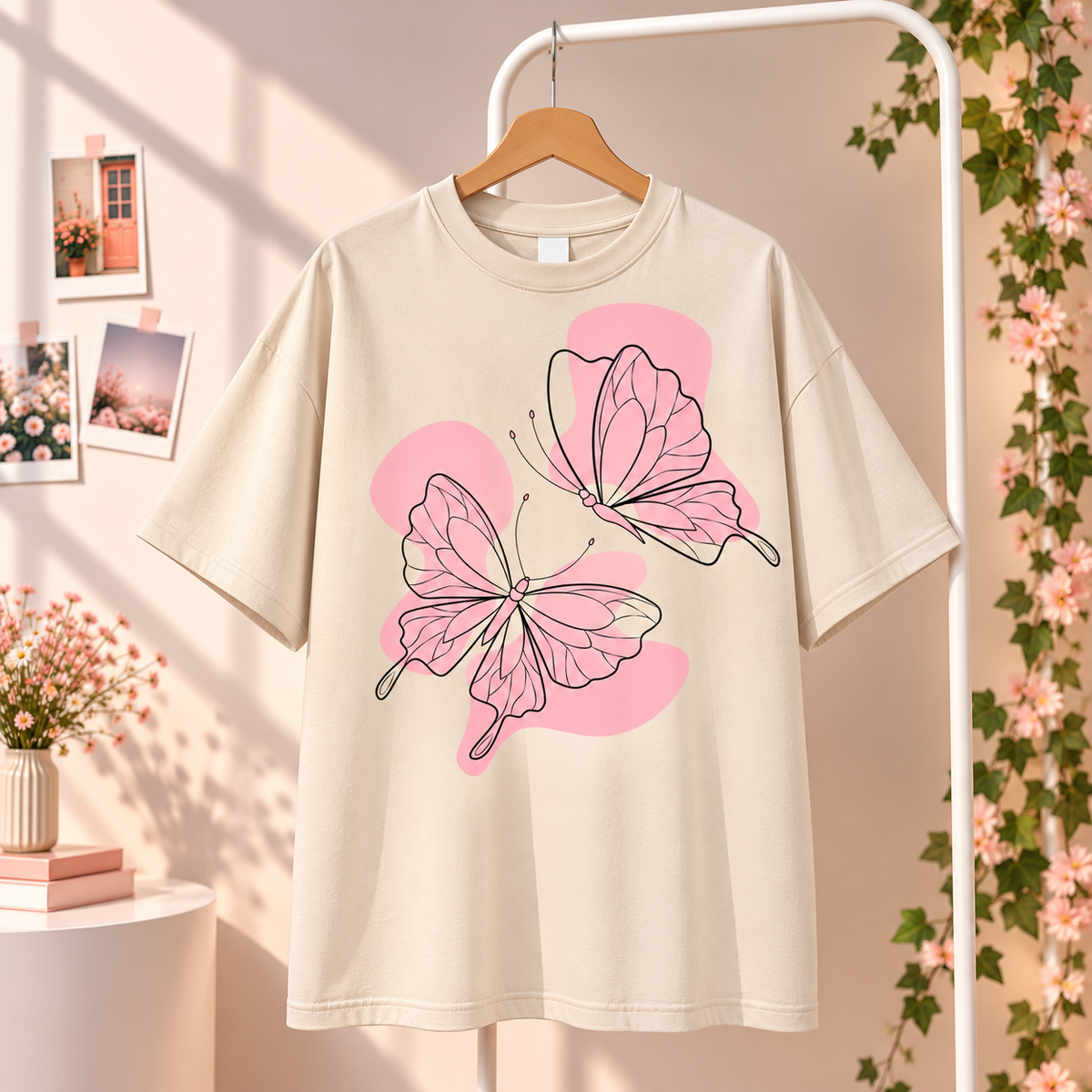 Pastel Butterfly T-Shirt Beige
