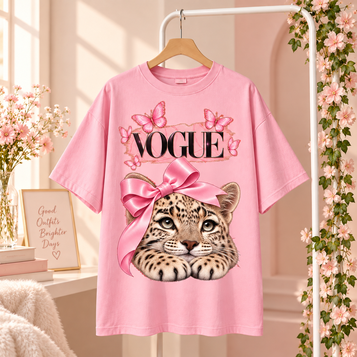 Butterfly Leopard T-Shirt Pink